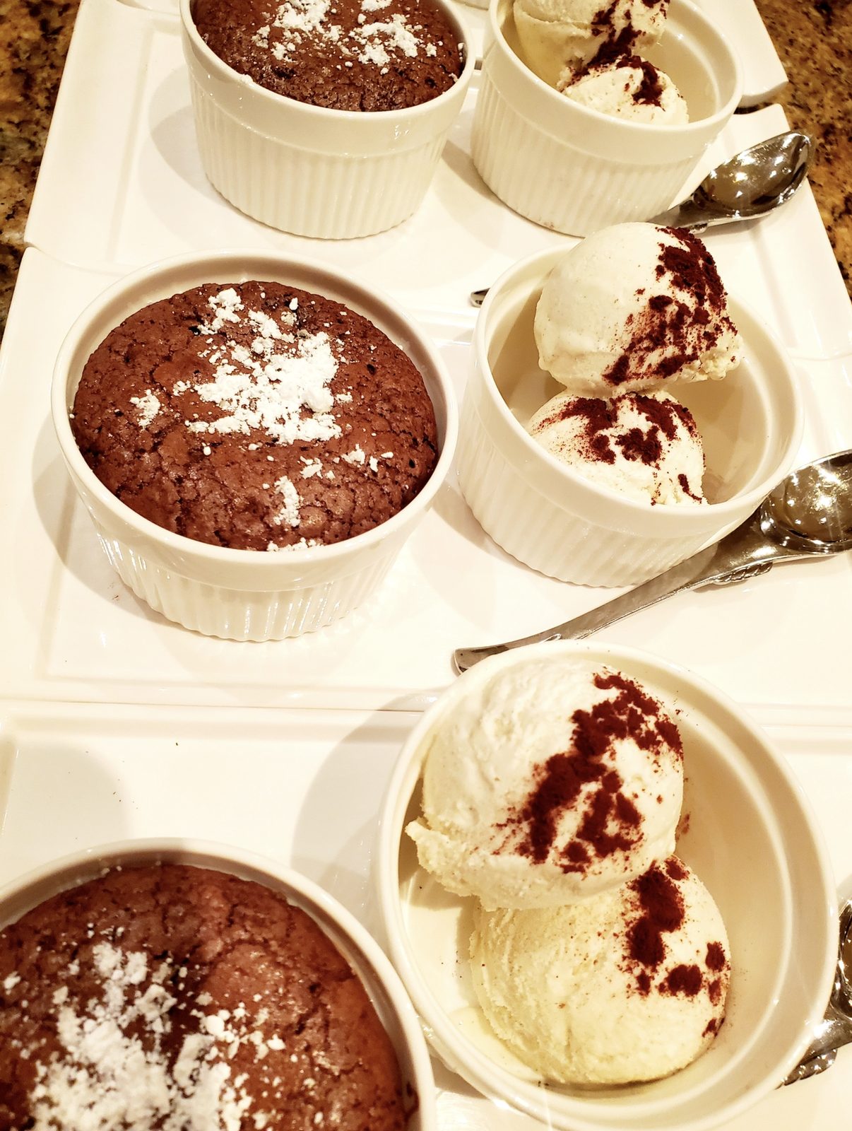 Chocolate lava cakes with vanilla ice cream