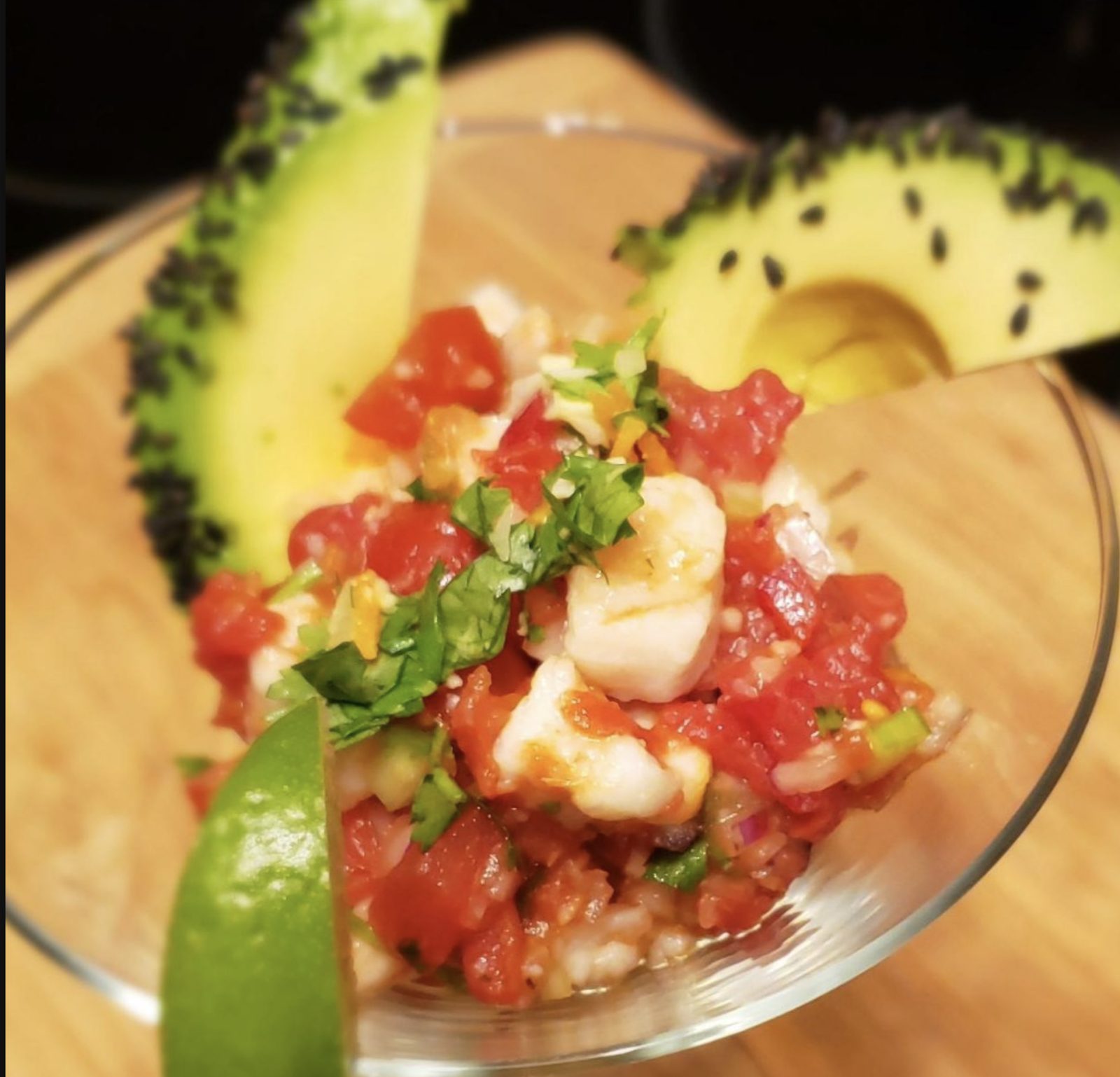 Ahi tartare in a halved avocado