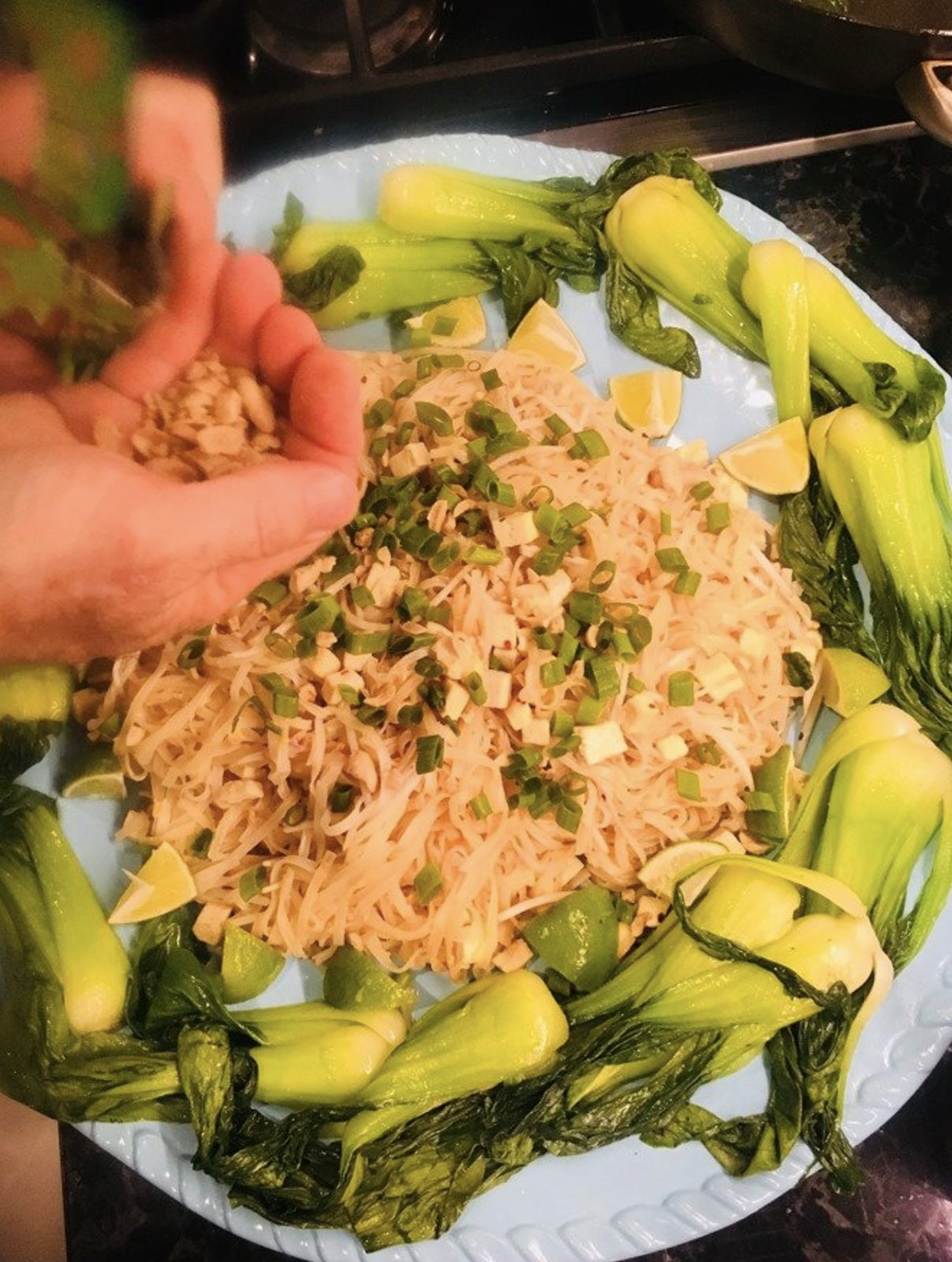 Noodles with sautéed bok choy