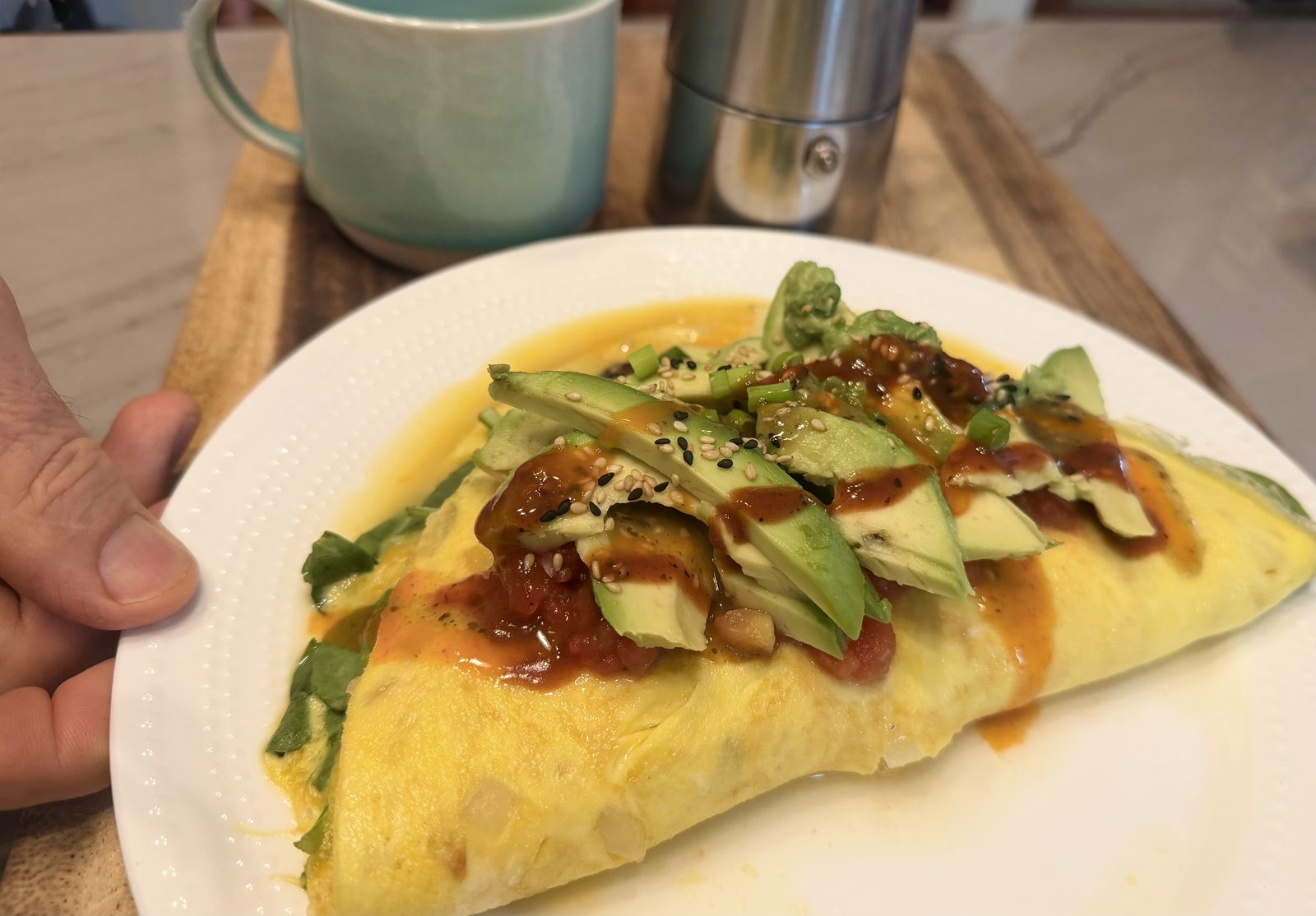 Omelette with avocado and spinach