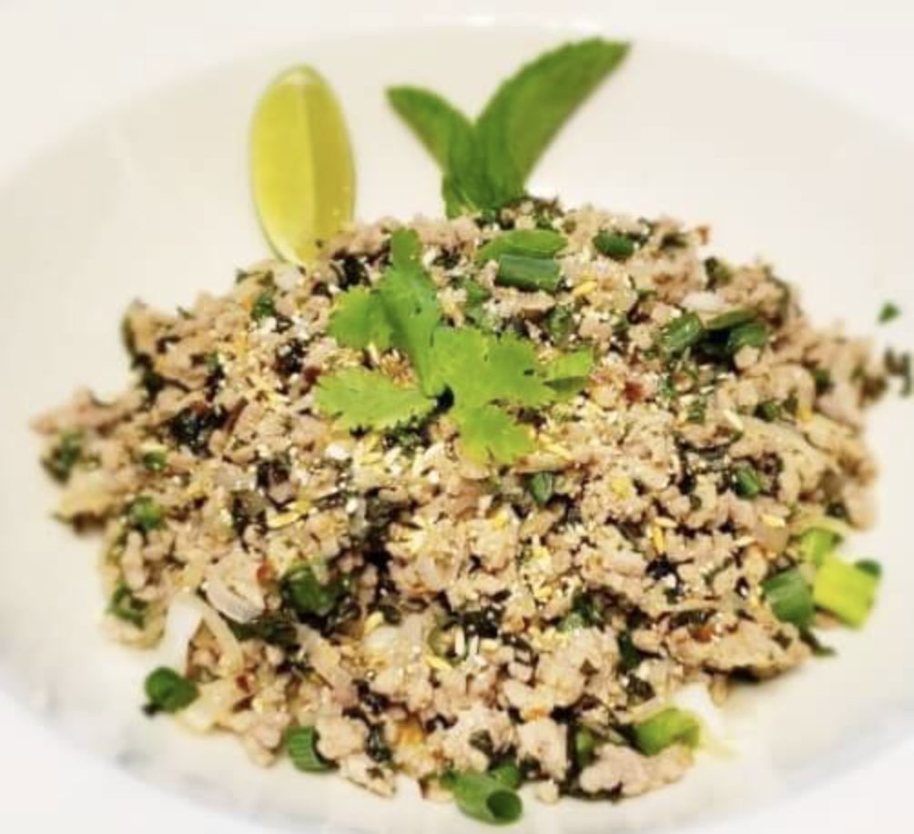 Pork laab with lime, mint and toasted rice