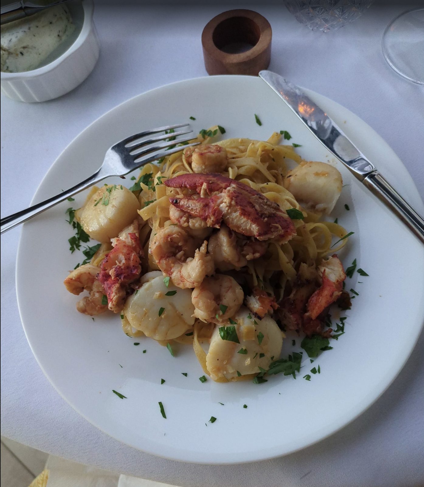 Tagliolini with scallops, shrimp and lobster