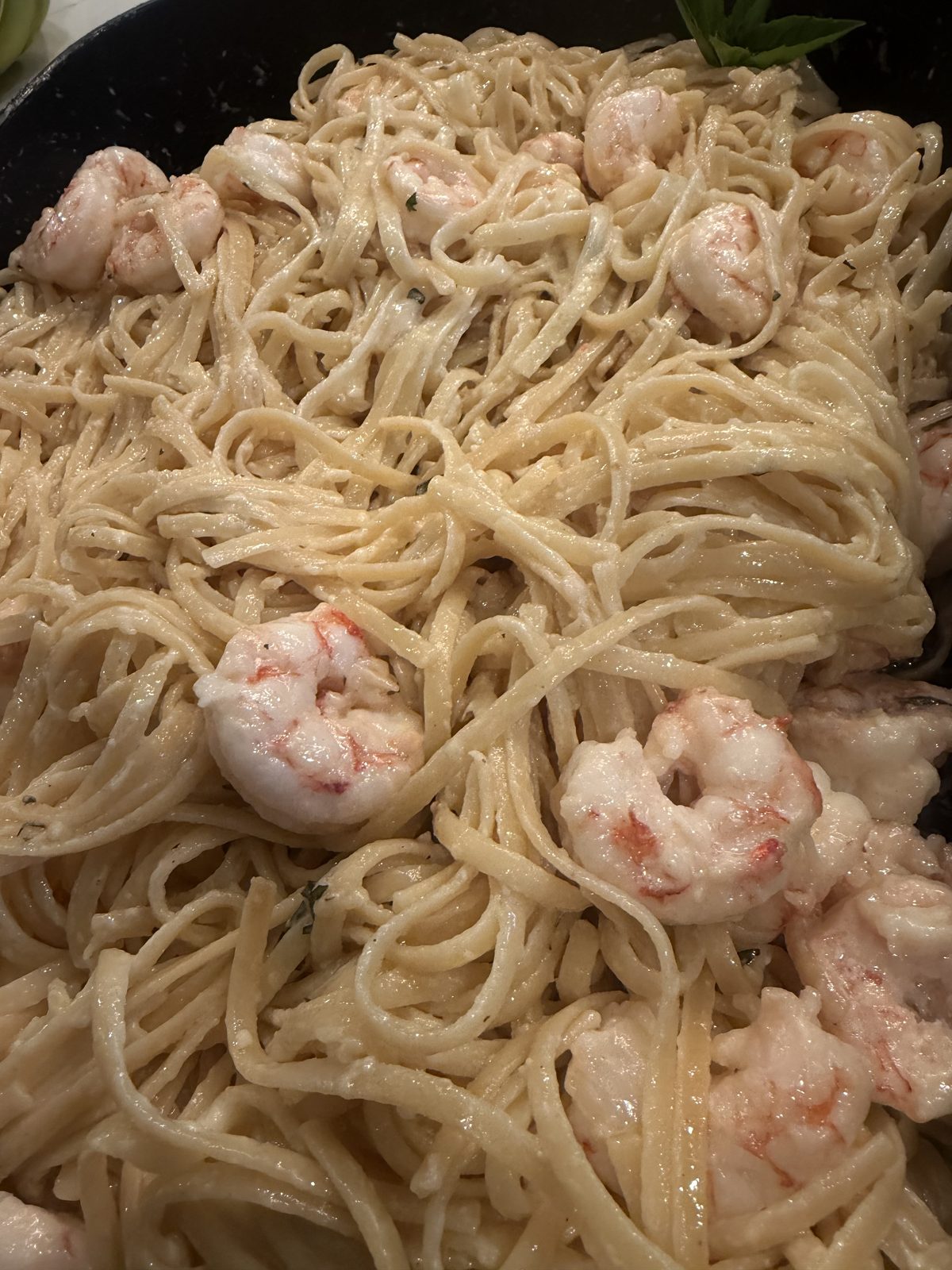 Creamy fettuccine Alfredo with wild-caught shrimp