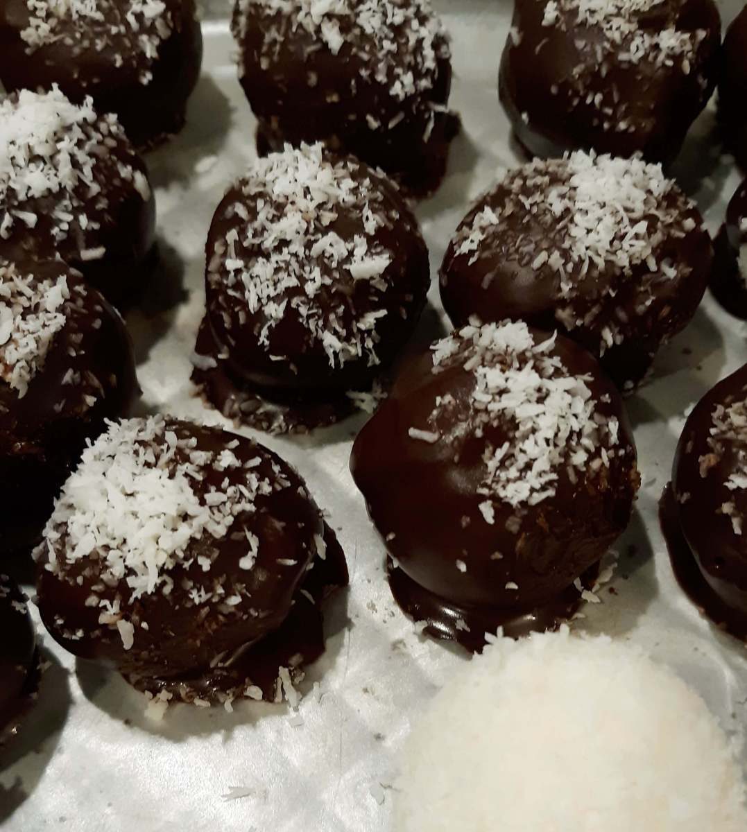 Chocolate truffles rolled in coconut