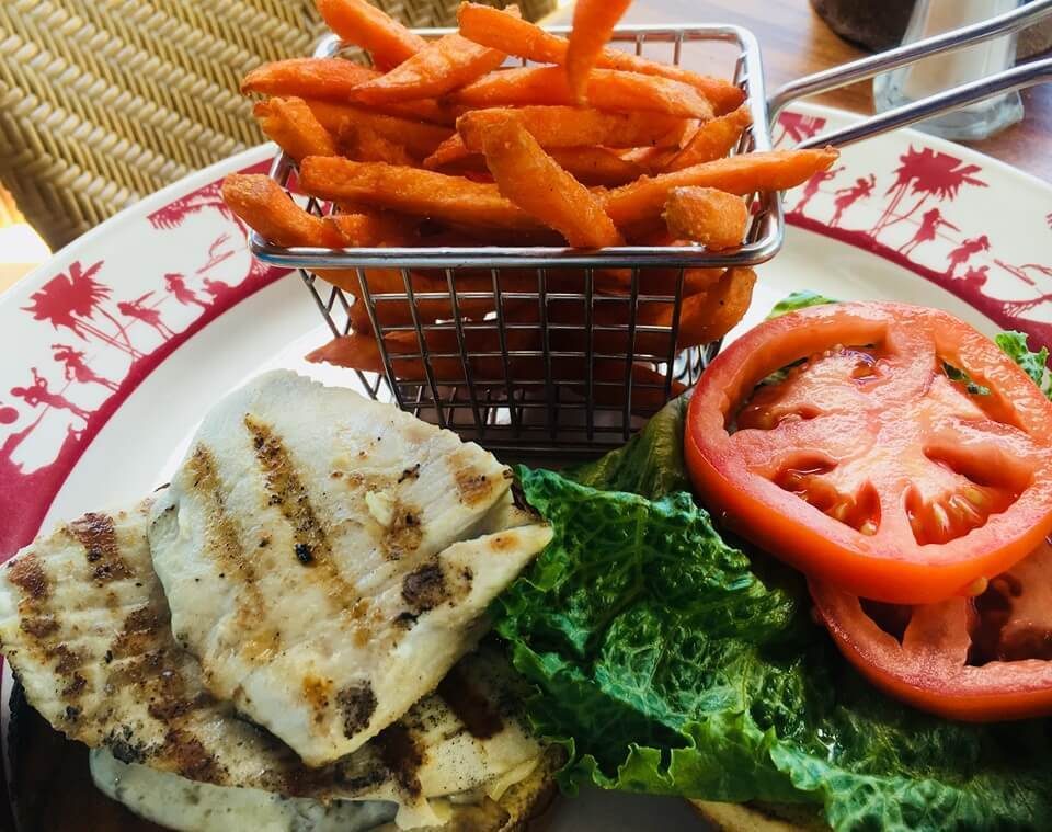 Hawaiian fish fresh catch of the day with sweet potatoes fries