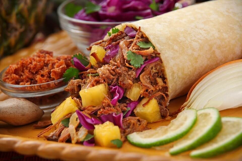 Hawaiian burrito pineapple and kālua pig
